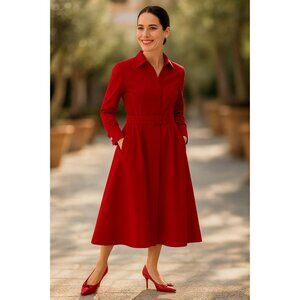 Bright Red Dressy-Casual Carolina Herrera Shirt-Dress Size 6: LIKE NEW
